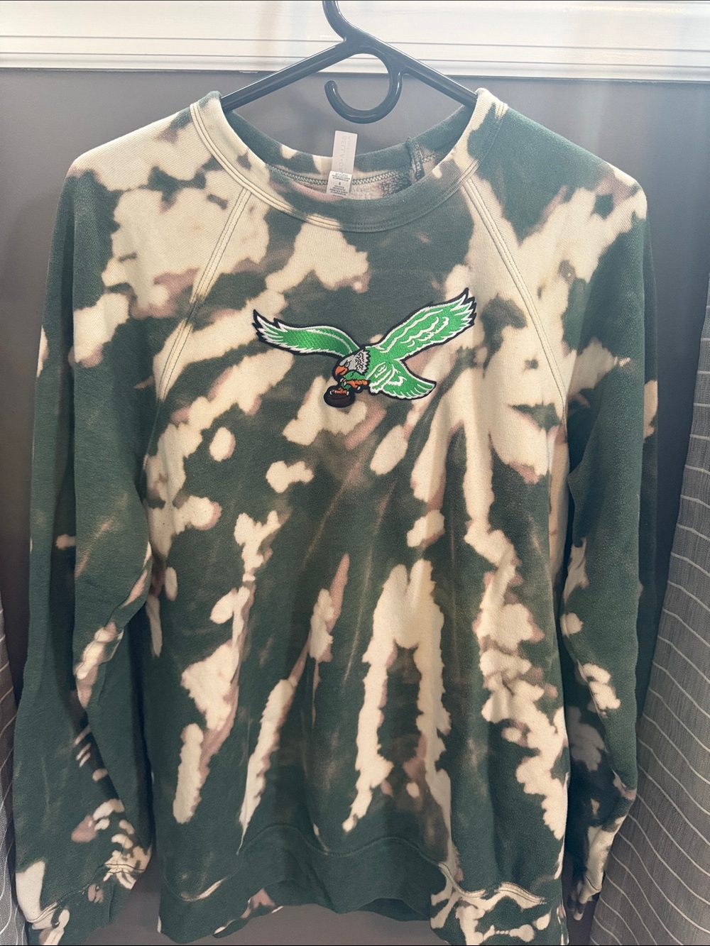 Bella Canvas Green and Cream Tie-Dye Crewneck with Eagle Patch